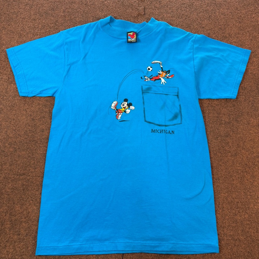 Vintage Disney Mickey Unlimited Michigan Soccer T-Shirt Blue Brazos Mens Medium